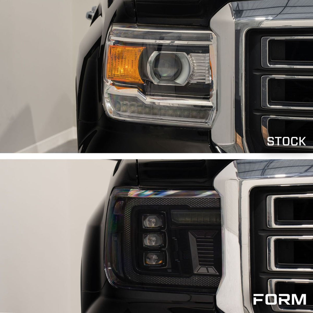 Form Lighting 14-18 GMC Sierra 1500 and 15-19 GMC Sierra 2500/3500 LED Projector Headlights (With Amber DRL)