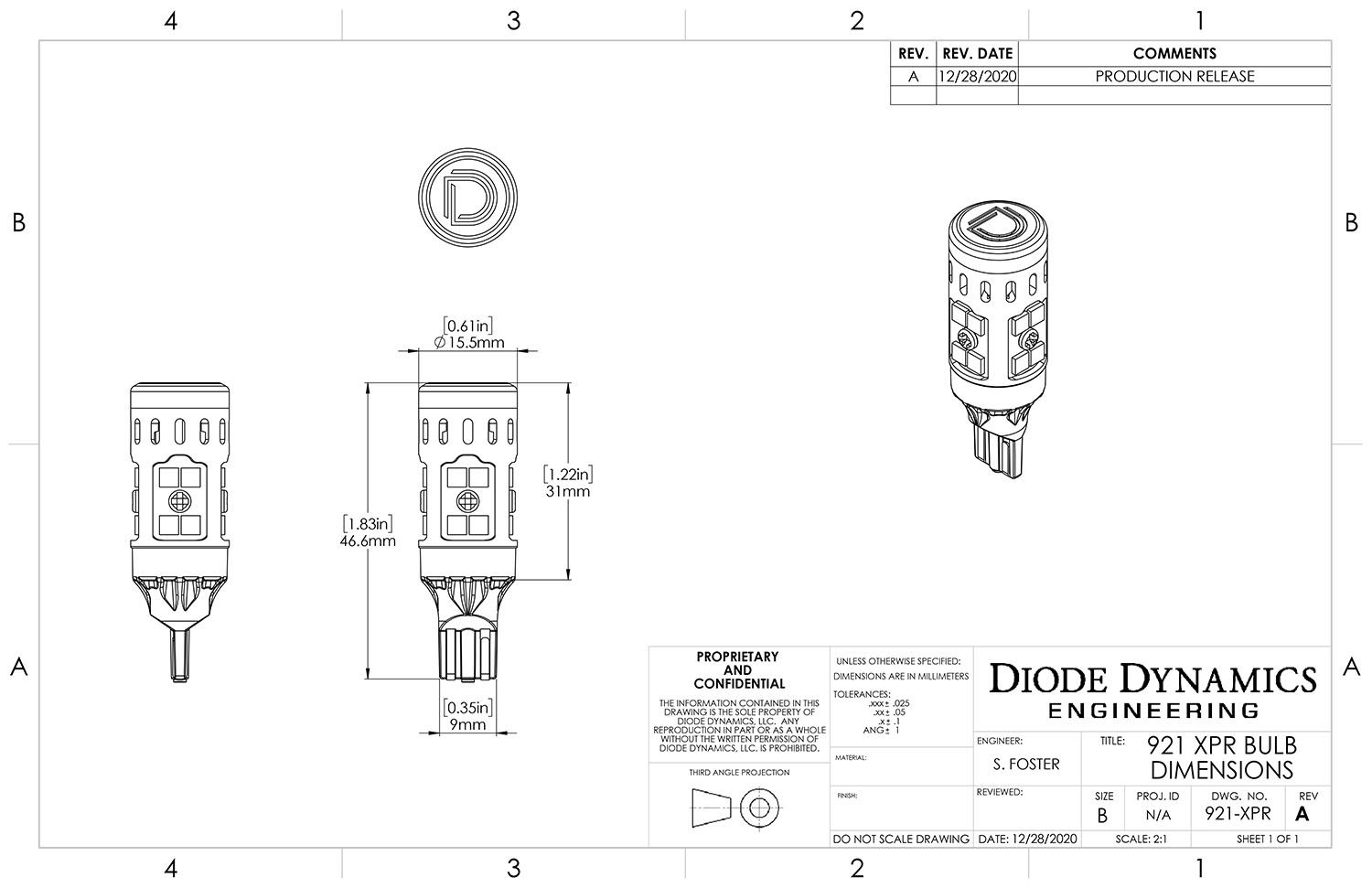 921 XPR LED Bulb Cool White Diode Dynamics-