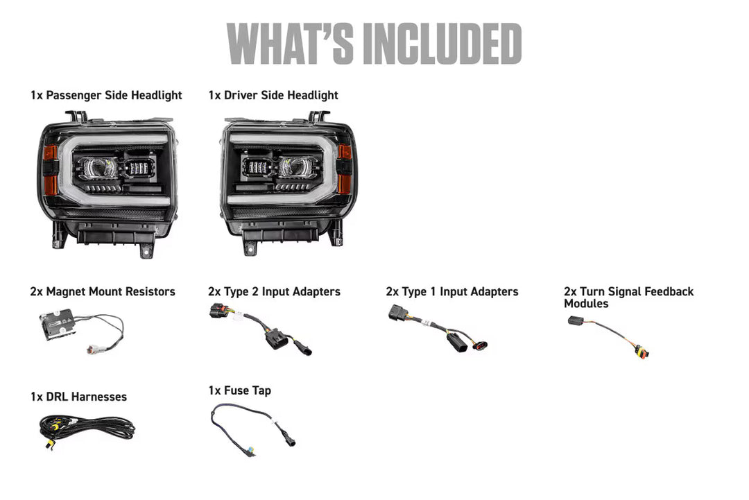 XB Evo Hybrid Headlights: 14-18 GMC Sierra / 15-19 GMC Sierra HD (Set)