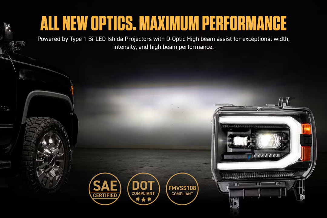 XB Evo Hybrid Headlights: 14-18 GMC Sierra / 15-19 GMC Sierra HD (Set)