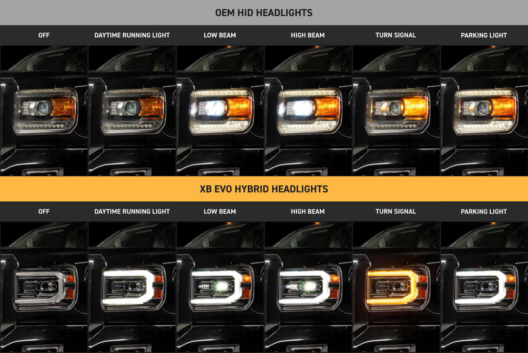 XB Evo Hybrid Headlights: 14-18 GMC Sierra / 15-19 GMC Sierra HD (Set)