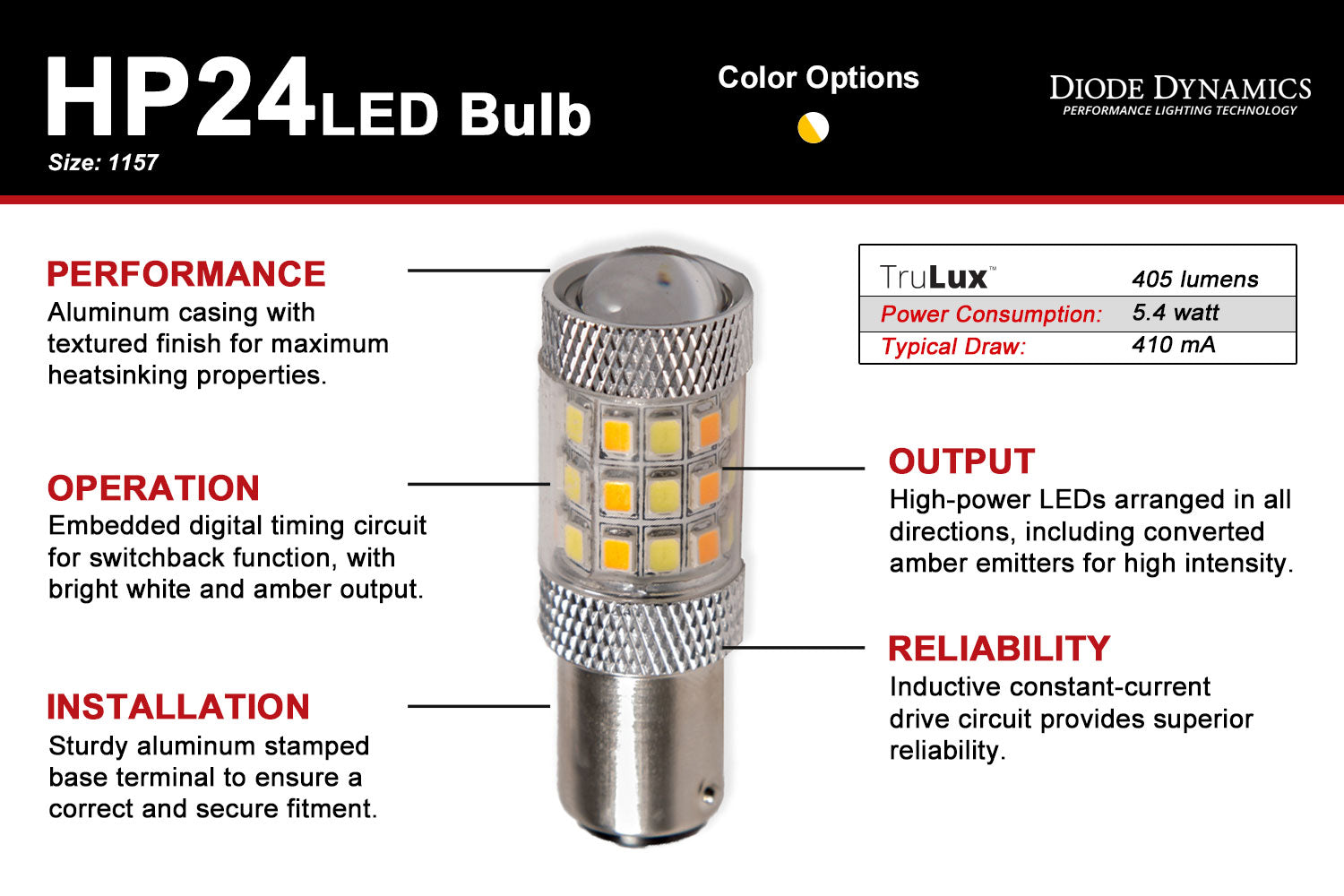 1157 HP24 Switchback Dual-Color LED Bulb Diode Dynamics-