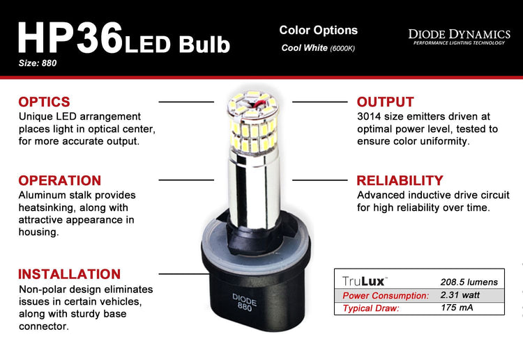 880 HP36 LED Bulb Cool White (Pair) Diode Dynamics-4