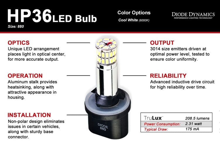 880 HP36 LED Bulb Cool White (Pair) Diode Dynamics-dd0125p
