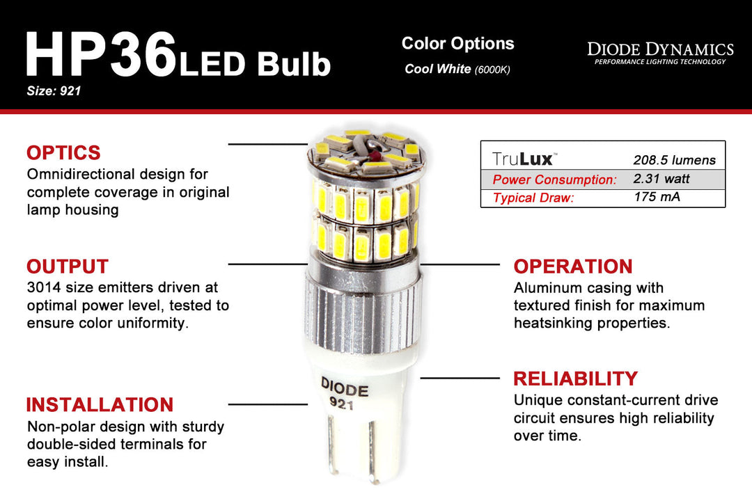 921 LED Bulb HP36 Cool White Diode Dynamics