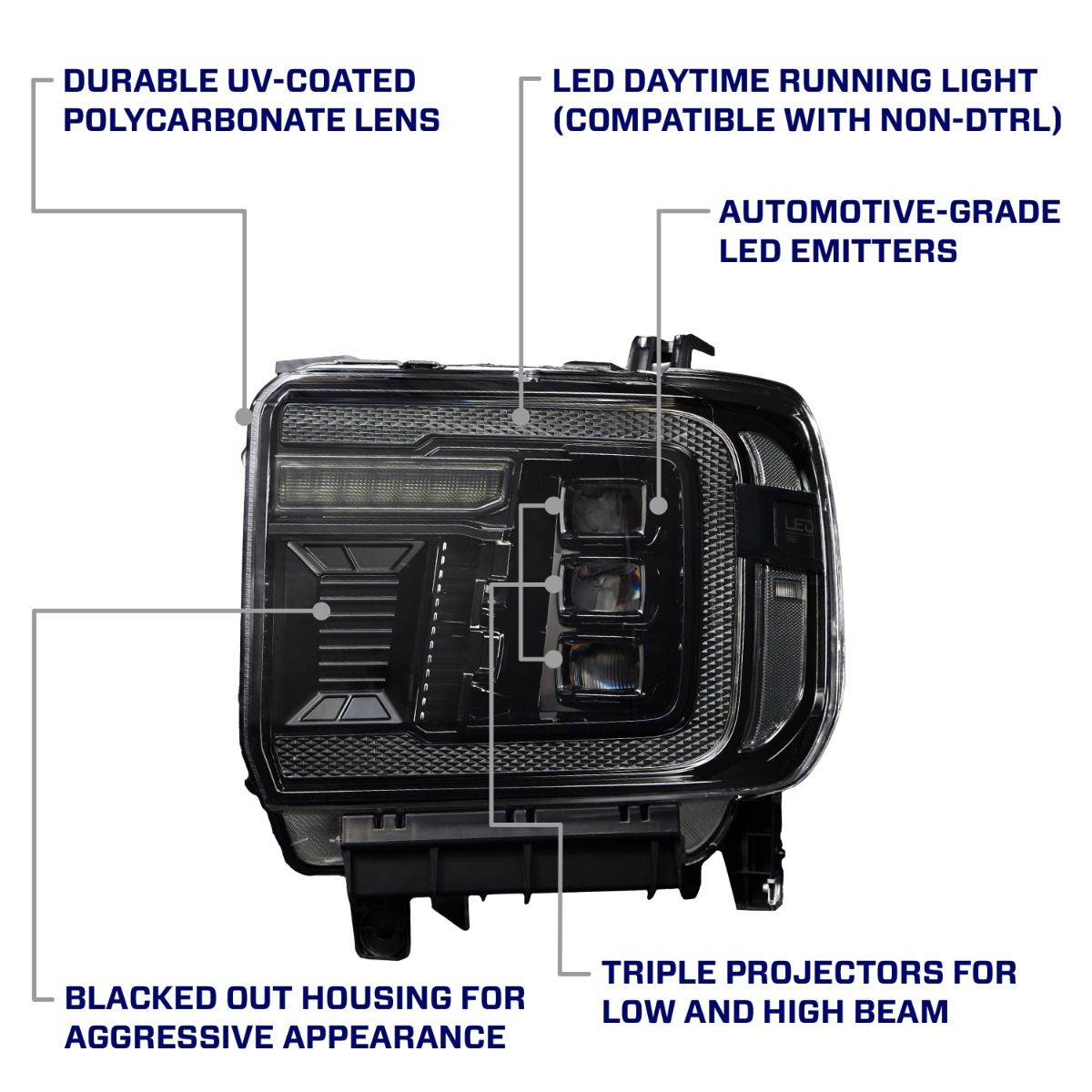Form Lighting 14-18 GMC Sierra 1500 and 15-19 GMC Sierra 2500/3500 LED Projector Headlights (With Amber DRL)-6