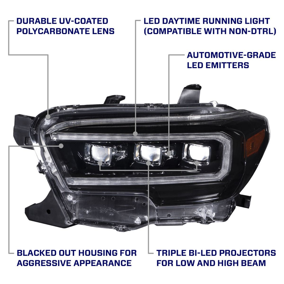 Form Lighting 2016-2023 Toyota Tacoma Sequential LED Projector Headlights (With Amber DRL)-6