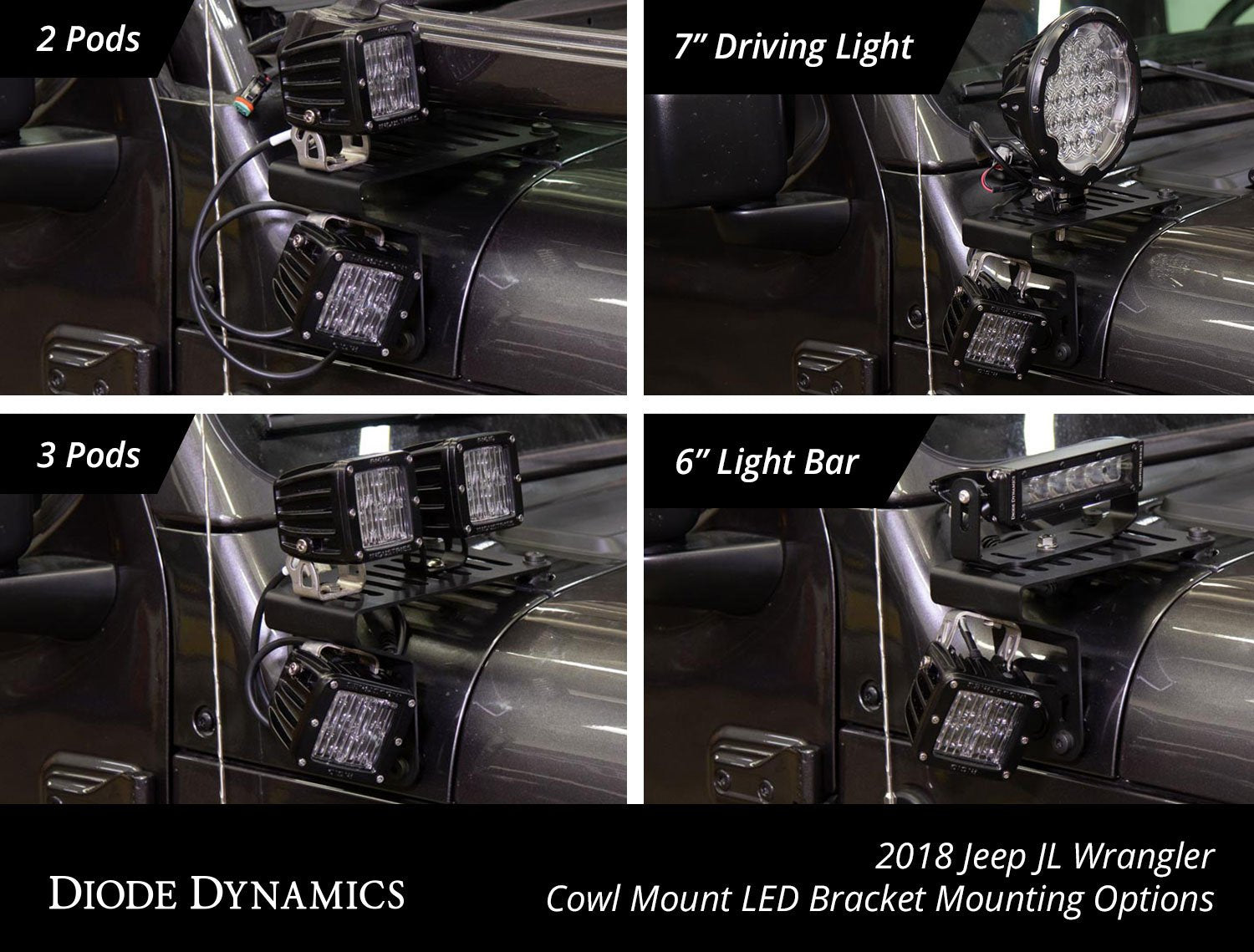 SS6 Cowl LED Bracket Kit for 2018-2023 Jeep JL Wrangler/Gladiator-