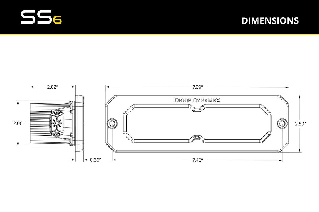 Diode Dynamics SS6 Yellow Flush Mount LED Light Bar (one)