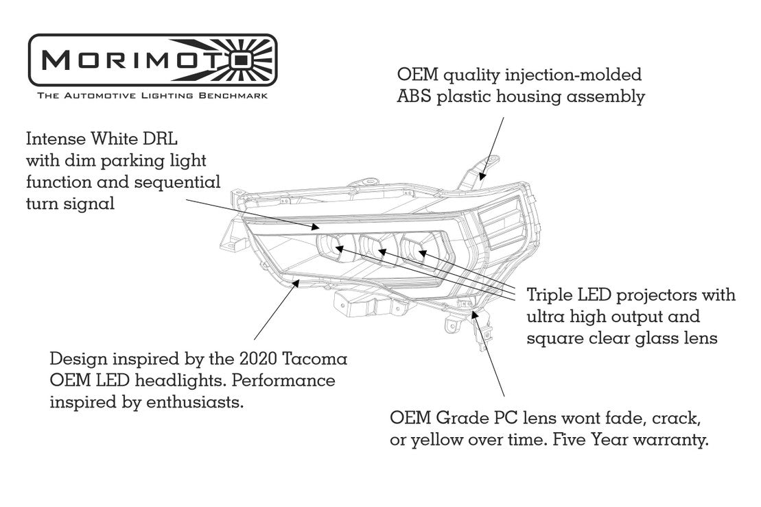 Toyota 4Runner (14-23): Morimoto XB LED Headlights (Amber DRL /Gen 2)-LF531.2-A-ASM